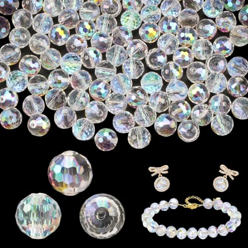 100 Piezas Cuentas de Cristal, Cuentas Cristal Facetado de Colores AB, 10mm Cristales para Manualidades, DIY Cuentas de cristal, Abalorios para Hacer Pulseras Collares Manualidades Pendientes
