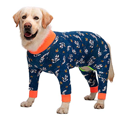 Blue Astronaut Dog Jumpsuit - Medium/Large, Lightweight Cotton, Anti-Hair, After Surgery Recovery Clothes