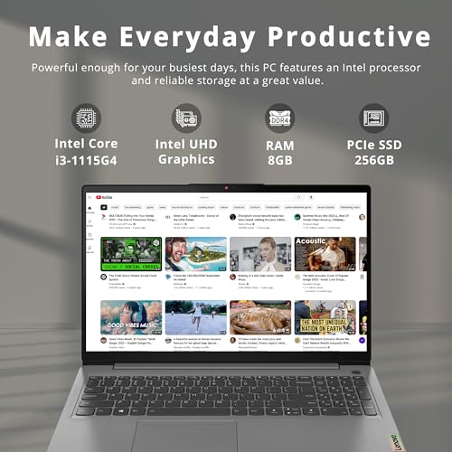 Image of Lenovo Ideapad 3i 15.6 inch FHD Touchscreen Laptop, Intel i3-1115G4, 8GB RAM, 256GB PCIe SSD, Intel UHD Graphics, Numeric Keypad, 720P HD Camera, WiFi 6, Win 11, Grey, 32GB Hotface USB Card