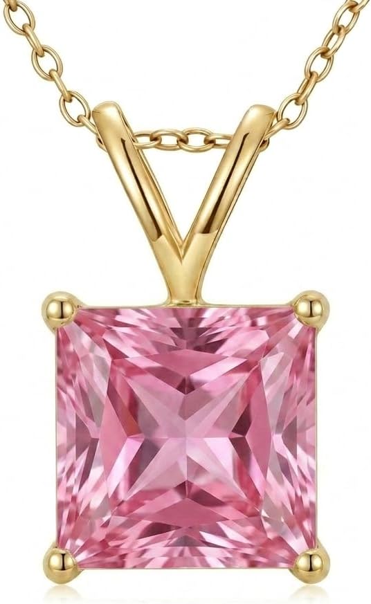 10K 14K 18K Gold Natural Pink Tourmaline Solitaire Necklaces, Customizable 1-5 Carat, Pink Gemstone Solitaire Pendant Necklace Jewelry Gifts for Women Wife Mother