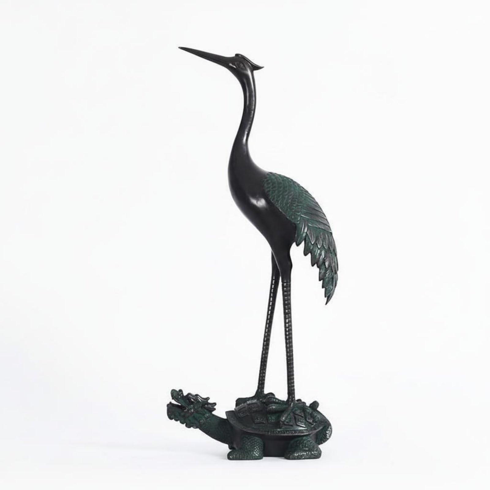 Adorno de Ave Zancuda de la Longevidad Coleccionable Escultura de Bronce Estilo Chino Diseño Llamativo Decoración del Hogar para Entrada, Verde Antiguo, 72 Derecho Adelante