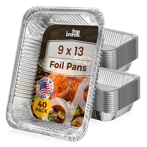 Fit Meal Prep 40 Pack 9x13 Aluminum Foil Pans - Heavy Duty Half Size Baking Pans Disposable for Roasting, Cooking, Serving, and Freezing - Tin Pan Trays for Buffet, Meal Prep, and Food Storage