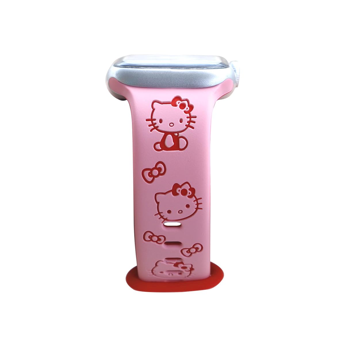 Cute Cartoon Two-Tone Engraved band Compatible with Apple Watch Bands 40mm 41mm 44mm 45mm 42mm 49mm 38mm Women, Soft Silicone Strap for iWatch Series 9 8 7 6 5 4 3 2 1 SE (38/40/41mm, Pink/Red)