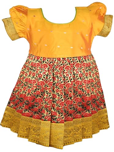 Image of AMIRTHA FASHION New south Indian traditional pattu pavadai Tapeta Silk Frock For Baby Girls
