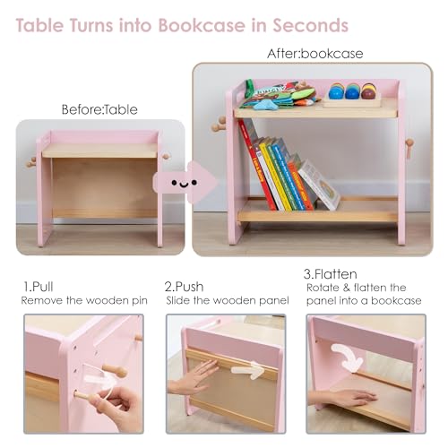 Image of Montessori Weaning Table and Chair Set, Adjustable Toddler Table, Pink | Adjustable Wooden Design for Meals, Learning, Play, and Everyday Routines
