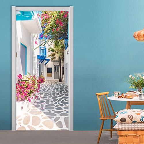 CBWRAW Stickers De Porte, 3D Intérieure Chambre Décoration Trompe L'Oeil Ruelle De Vigne De Fleurs De Style Européen Imperméablen Amovible Sticker Muraux...
