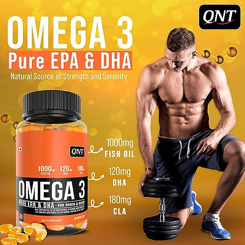 Image of QNT Omega 3 Capsules 1000mg | Nordic Island Fish Oil with 180mg EPA & 120mg DHA | Supports Heart, Brain, Skin & Bone Health | 60 Softgels