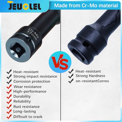 Image of 3PCS Lug Nut Socket Set, 1 /2 inch Drive Impact Extra-Long Impact Socke | 17mm, 19mm, 21mm, 6 Point, Non-Marring, Thin Wall, Deep Socket, Wheel Protector, Protective Socket, Color-Coded, Cr-Mo Steel