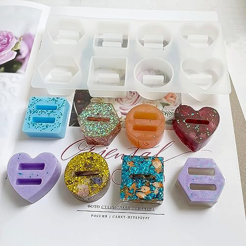 Image of FirstTry Resin Mold I Love Heart Round Hexagonal Square Shape 3D Silicone Ring Holder Tray I Crystal Casting Mould for Handmade Ring Display Storage Rack Art Crafts Home Party Decorations - 8 Cavity