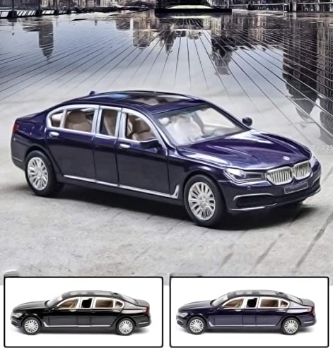 Image of BMW Die Cast Metal Toy Car Model with Openable Doors Hood and Trunk Light and Sound 1:24 Scale Pull Back Action 7 Series 760Li