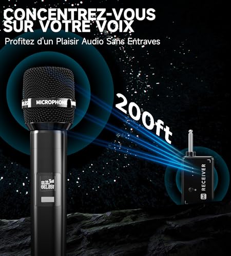Karaoke Mikrofon, Mikrofon Kabellos mit Eins-zu-Eins-Chip-Verbindung, 40-Stunden-Akku, 200 FT, Plug-and-Play, Ergonomisches Design, Mikrofon mit Geringerer Latenz für Gesang, Sprache, Party