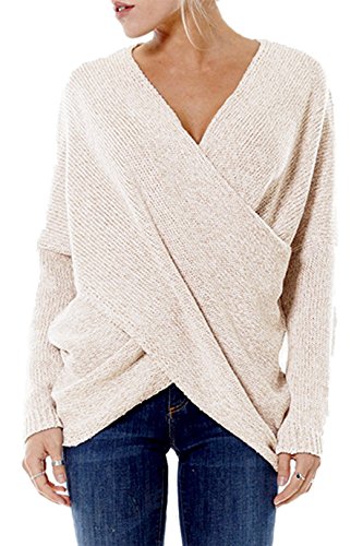 YOINS Maglione da Donna Top Maglione Lavorato a Maglia per Donne Autunno Inverno Manica Lunga con V-Collo Orlo Irregolare Beige XL