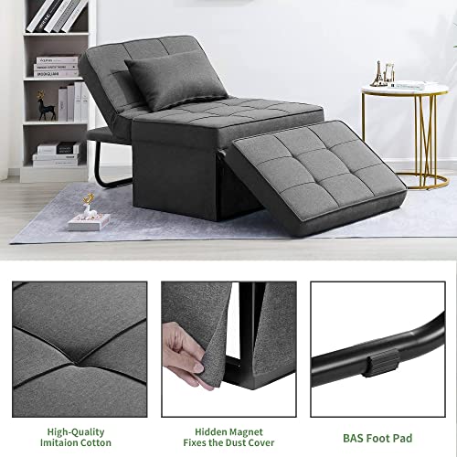 Image of BIGSYY Sofa Bed, Set of 4 in 1 Multi-Function Folding Ottoman Breathable Linen Couch Bed with Adjustable Backrest Modern Convertible Chair for Living Room Apartment Office, Dark Grey