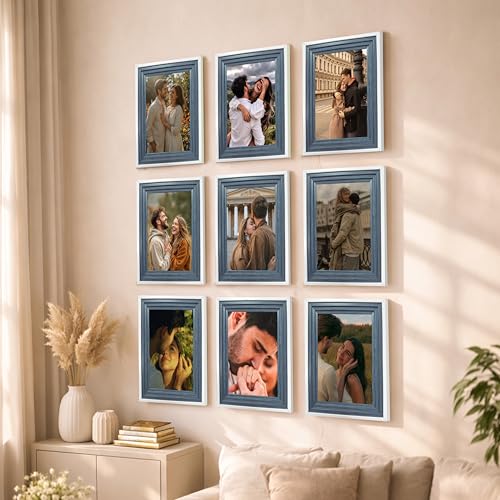 Image of Art Street Luxury Photo Frame for living room, Modern Step Design Photo Frames for Photograph, Art Work, Kids Room Set of 9 (8x12 Inch, Blue)
