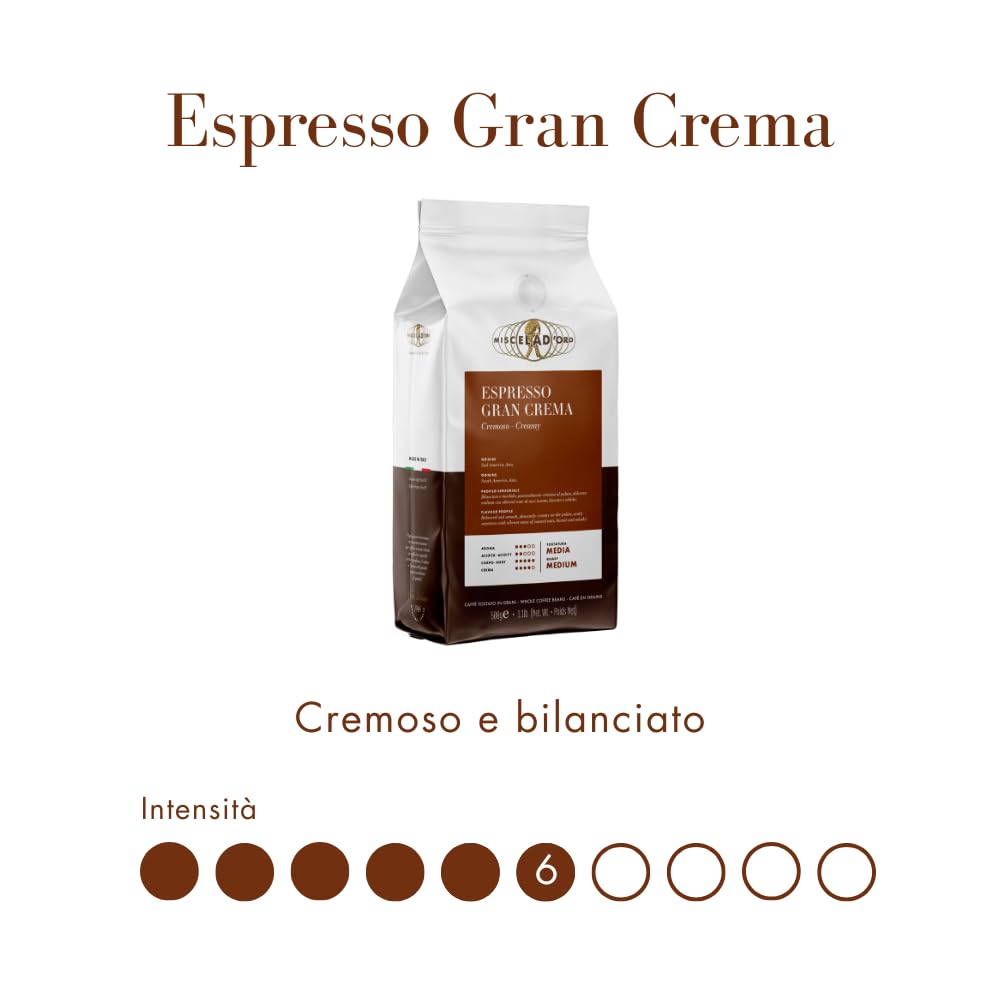 Miscela d'Oro Espresso Gran Crema - 4 confezioni da 500g - Caffè Espresso in grani - Caffè cremoso e bilanciato
