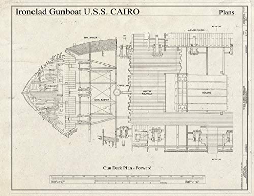 Historic Pictoric Blueprint Diagram Gun Deck Plan - Forward - U.S.S. Cairo Ironclad