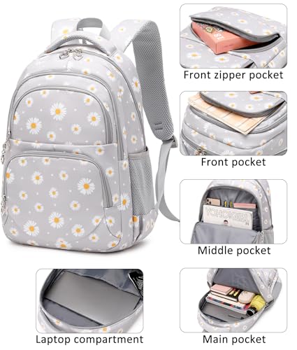 Createy Daisy Print Backpack for Girls with Lunch Box Lightweight Kids Backpack Primary Elementary Students Bookbags School Bags Set3