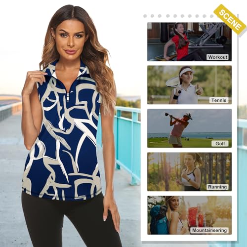 Image of Koscacy Women's Sleeveless Golf Tennis Polo Shirts Zip Up Dry Fit Workout Tank Tops Athletic Shirt