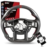 TESFEEL Real Carbon Fiber Steering Wheel for Ford F150 Raptor Gen 2 (2017-2020), Includes Matching Trim, Heated Function, D-Shape, Nappa Perforated Leather, for Raptor with Paddle Shifters Models