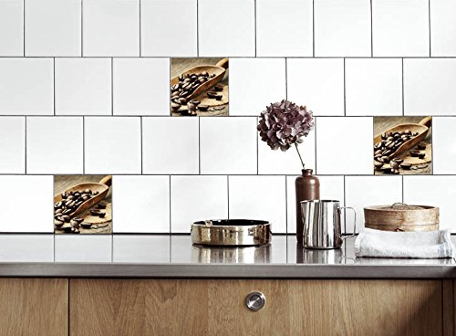 Pegatinas de cocina Granos de café Película de vinilo para azulejos de la pared del baño Diferentes tamaños - 16pcs Cover