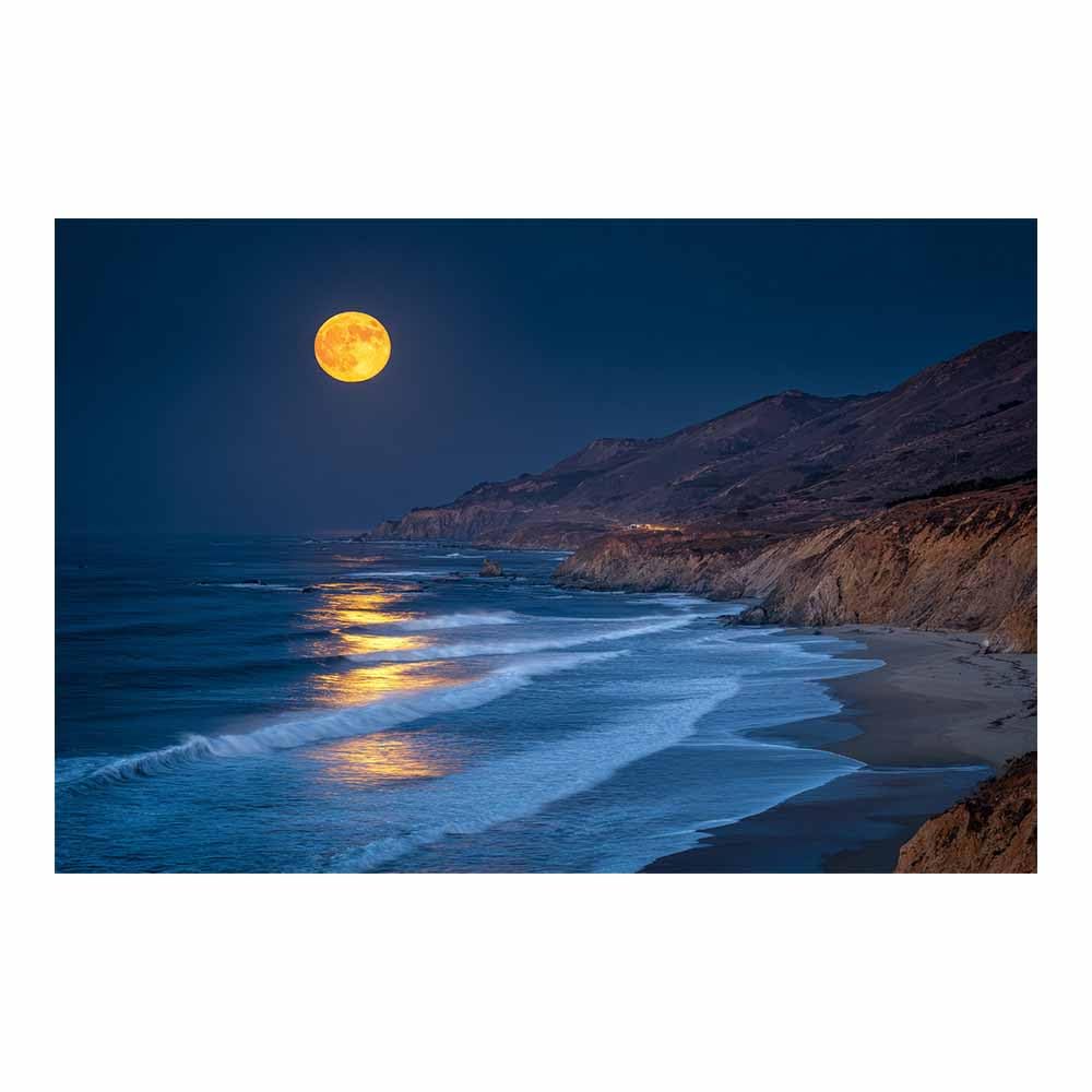 DMZPKZB Landscape Wall Art Moonlit Coastsal Cliffs Landscape Picture Artwork Prints,Vintage Poster Decor,For Living Room,Bedroom,kitchen,Office,Corridor(Multicolor)-80x120cm Unframed