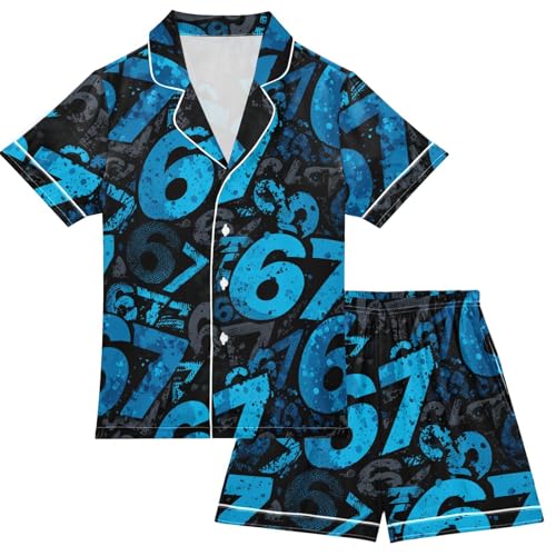 Pfrewn Silk Satin Pajamas Set Blue 67 Button Down Sleepwear Loungewear 7-8Y