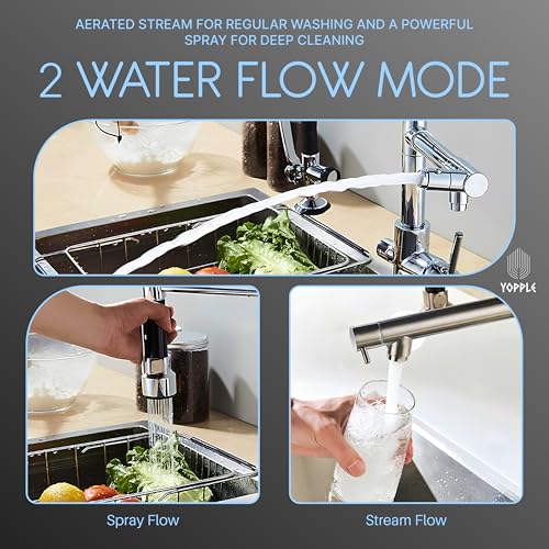 Image of 2-Mode Pull-Down Kitchen Faucet, Spring Style 360 Swivel Sink Tap, Dual Spout Stainless Steel Mixer, Hot & Cold Water, Commercial & Home Use, Pull-Out Spray