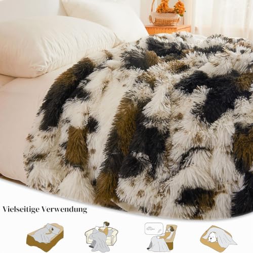 XeGe Luxus Kunstfell Kuhmuster Decke, Weiche Kuhmuster Große Flauschige Bettdecke, Plüsch Deko Kuscheldecke Süße Flauschige Tierdruck… – Ansicht 3