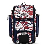 Boombah Rolling Catchers Superpack Baseball/Softball Gear Bag - PS-9124-3000C23 Digital Camo Navy/Red- Telescopic Handle and Holds 4 Bats - Wheeled Version