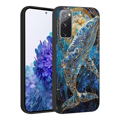 RUMDEY Black Print Phone Case for Samsung Galaxy S20 FE/S20 Lite 6.5", Cute Cartoon Aesthetic Pattern Design Funda with TPU Slim Liquid Silicone Shockproof Protection Soft Cover Women Girls,Blue Whale
