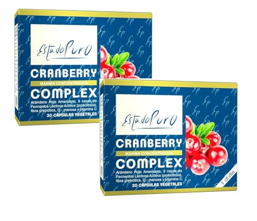 Pack 2 Unidades | Cranberry Complex Estado Puro - Complemento Alimenticio de Arándano Rojo Americano con 9 cepas de probióticos, fibra prebiótica, D-manosa y Vitamina C | 30 Cápsulas | Tongil