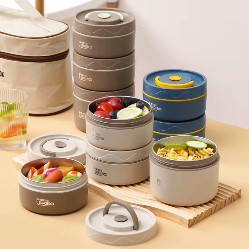 Caja de almuerzo isotérmica de acero inoxidable 304 - Contenedores apilables y herméticos para comidas calientes y frías (Blue)