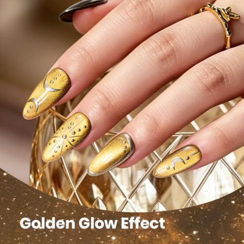 Image of Beetles Cat Eye Gel Nail Polish Set - Golden Meteor 6 Colors Jelly Red Green Brown Blue Silver Cat Eye Glitter Gel Nail Kit Gold Powder Magnetic Soak Off UV Salon DIY Manicure Gift for Women