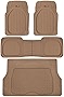 Motor Trend 4pc Beige Car Floor Mats Set Rubber Tortoise Liners w/ Cargo for Auto SUV Trucks