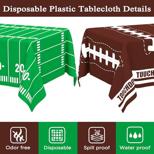 Image of WNINK 2 Pack Football Tablecloth - Disposable Plastic Table Cover for Football Themed Party Games Decoration - 54 X 108 Inch