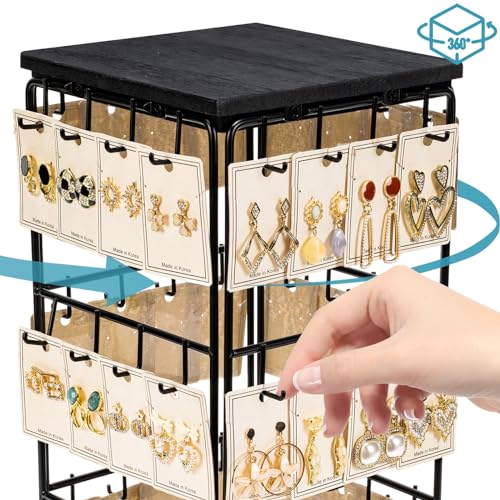 Image of 360 Rotating Earring Display Stands for Selling, Earring Rack Display Holder Stand, Jewelry Display for Selling Earring Cards, Necklaces, Rings, Bracelets, Hair Accessories (2 Pack)