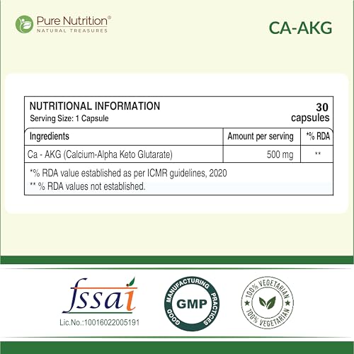 Image of Pure Nutrition Ca-AKG - (500mg) - 30 Veg Capsules | Calcium Alpha-Ketoglutarate Supplements For Cellular Energy & Joint Health | Support Healthy Aging, Athletic Performance & Muscle Recovery