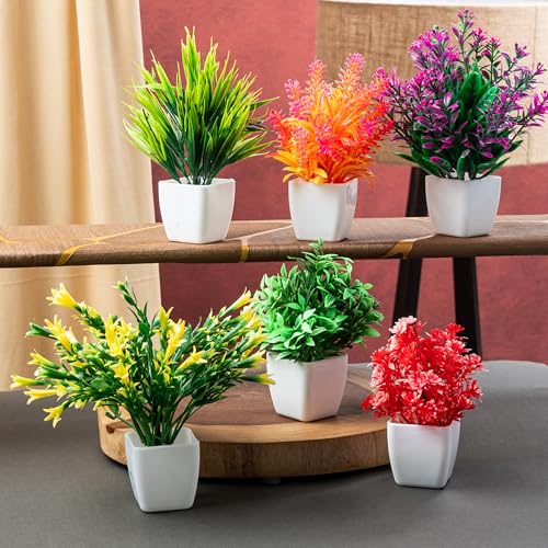 Image of JH Gallery Artificial Potted Plants for Home Decor - Realistic Faux Plant Pots for Home Decor, Living Room, Indoor, Office, Desk, Shelf, Table Decoration. (Pack of 6)