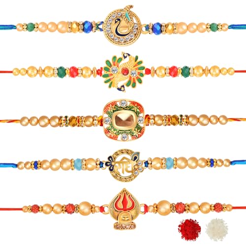 Image of De Marquis Send Rakhi for Brother (Pack of 5) Roli-Chawal Pack, Best Wishes Greeting Card (HAPPY RAKSHABANDHAN)