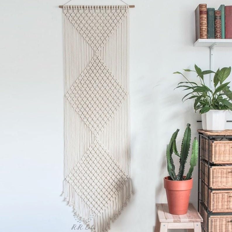 R.R.LALA Bohemian Wall Hanging Macrame Wall Art, Boho Home Decor, Bohemian Decor, Living Room Decor, Woven Wall Hanging, Macrame Mural Size: 35x110 cm (WxL) Color: Netural Color