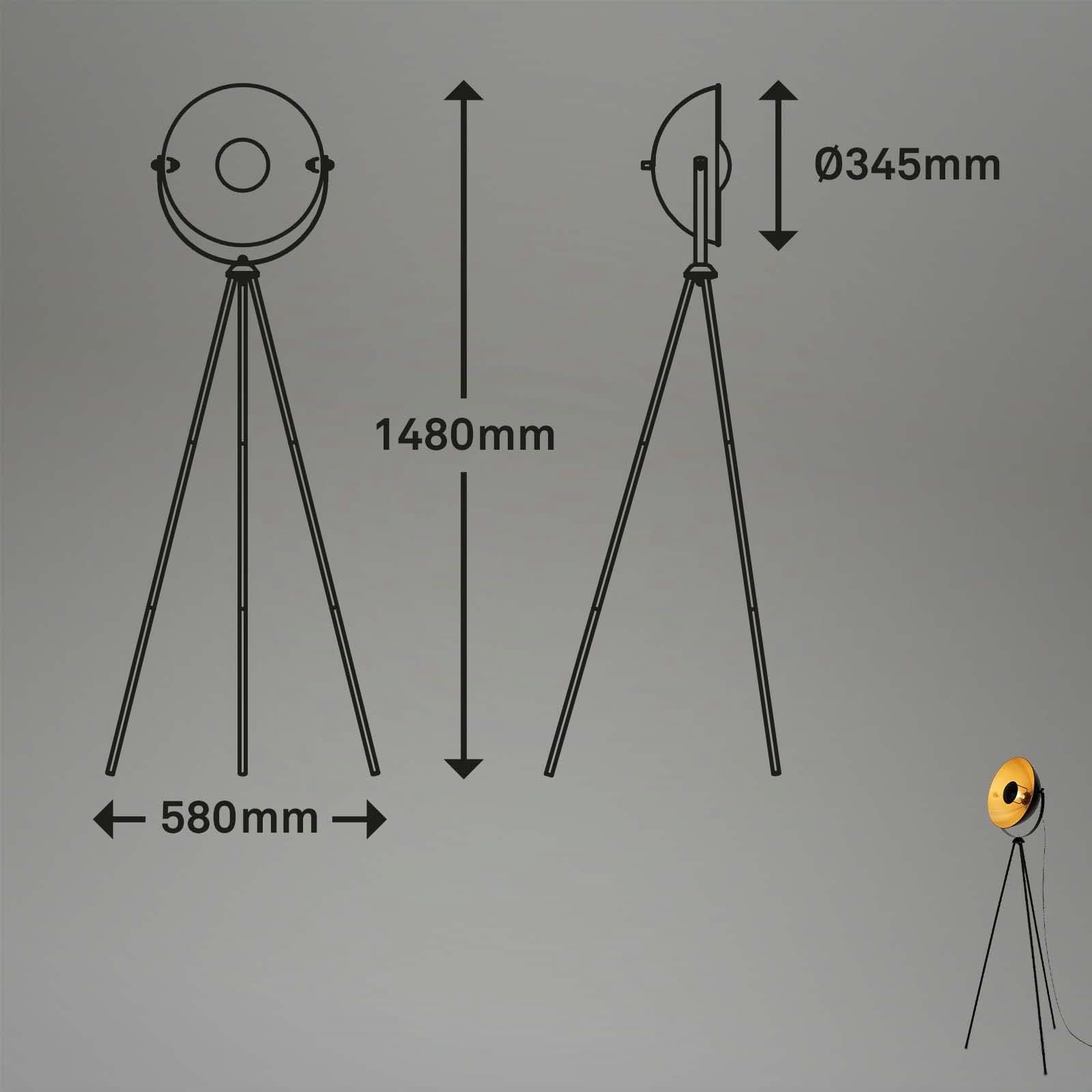 BRILONER - Lampada da terra retrò con interruttore a pedale, orientabile, attacco E27 max. 60 watt, piantana, lampada da lettura, lampada da soggiorno, lampada da pavimento, 58x34,5x148 cm, nero-oro