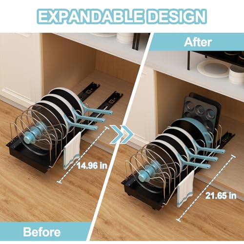 Pots-and-Pans-Organizer-Under-Cabinet-22-Deep-Expandable-Pot-Organizers-inside-Cabinet-with-10-Adjustable-Dividers-Handrail-No-Drill-Pot-Lid-Holder-Sliding-Pot-Lid-Holder-1-Pack