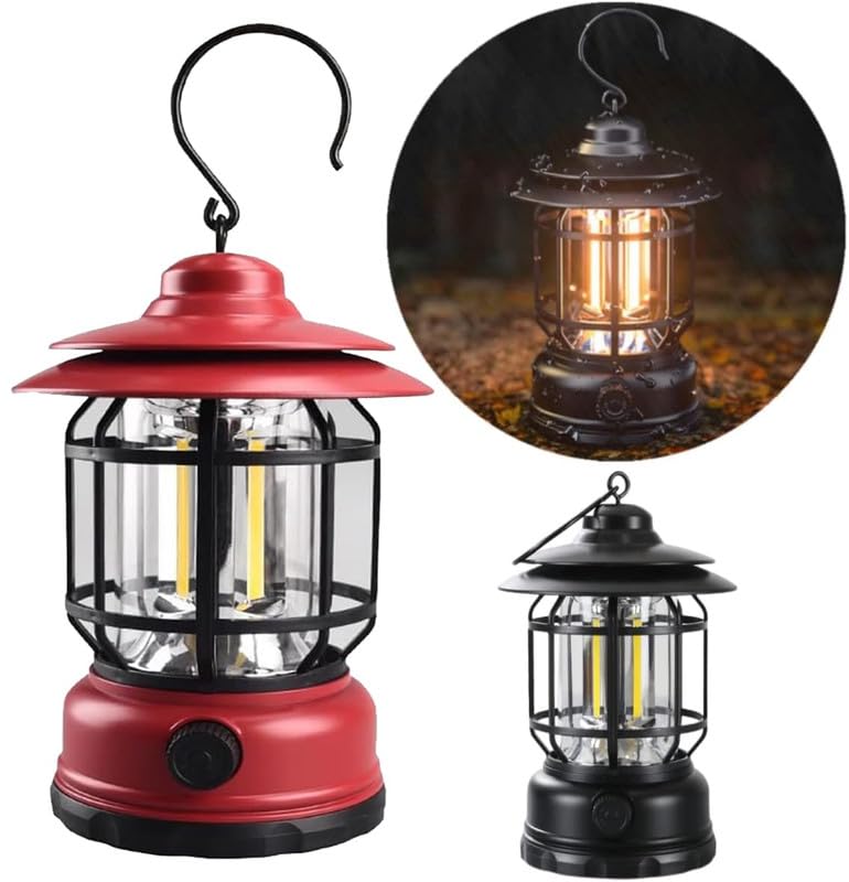 VANIBHA ® LED Camping Light Retro Style Lighting Rechargeable Dimmable Tent Lamp Outdoor Portable Waterproof Flashlight Lanterns Lightweight for Courtyard Hiking Power Outages Emergency-picture-22
