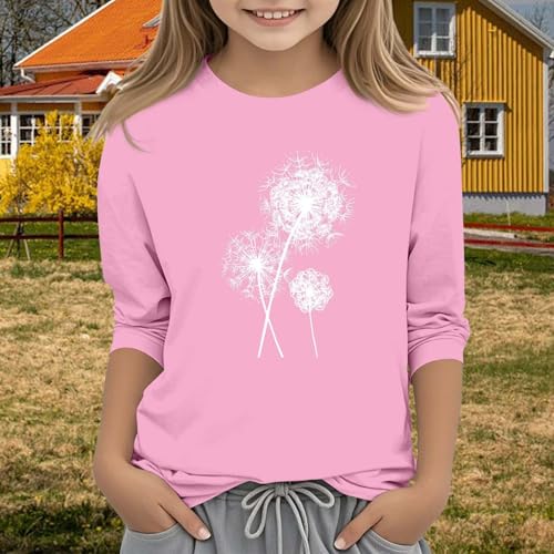 3/4 Length Sleeve Kids Girls Tops Fashion Pattern Pullover Casual Loose Fit Crewneck T Shirts Cute Solid Tunic Tops4