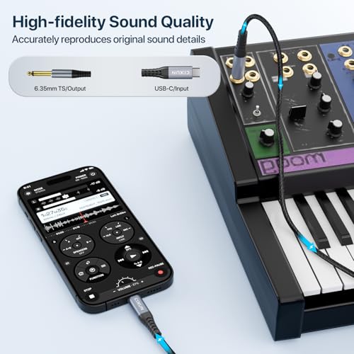 Image of USB Guitar Cable 9FT, Guitar 1 /4 Inch TS to Computer USB C Interface Cable Adapter for Instruments Recording Singing, 32Bit /384Khz Mono Braided Shielding Cable Compatible with USBC Ports | Gold-Plated, Nylon Braided, 32bit /384kHz DAC chip, Hi-Fi for Bass /Electric Piano /Mic to Phone /Laptop /Mixer,Plug Play,Shielded