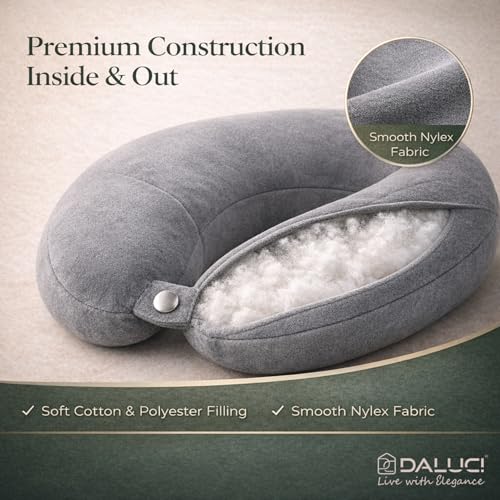 Image of DALUCI Travel Neck Pillow for Airplane Travel | Soft U Shape Head Support for Car Train Bus | Comfortable Neck Rest Pillow (Grey, Neck Pillow)