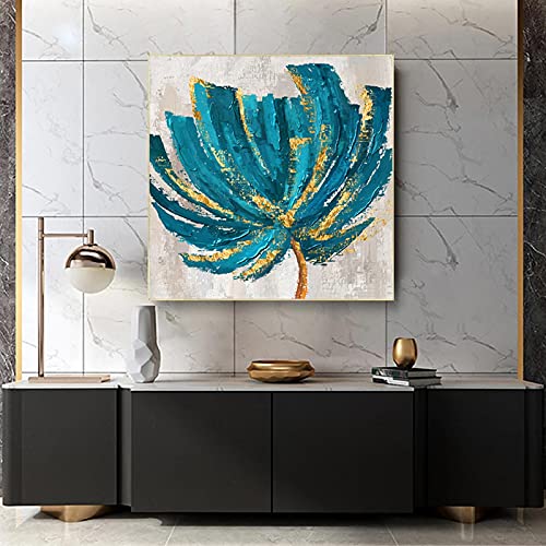 Peinture sur toile abstraite KEBIA avec fleurs dorées lot de 2 affiches vintage 70x70 cm - 3