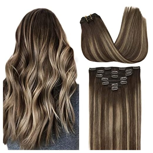 GOO GOO Extensions Echthaar, 50cm 20 Zoll 120g 7 Stück Balayage Schokoladenbraun Gemischter Honig Blond Clip in Extensions Echthaar Remy Haarverlängerung Natürliche Echthaar Extensions