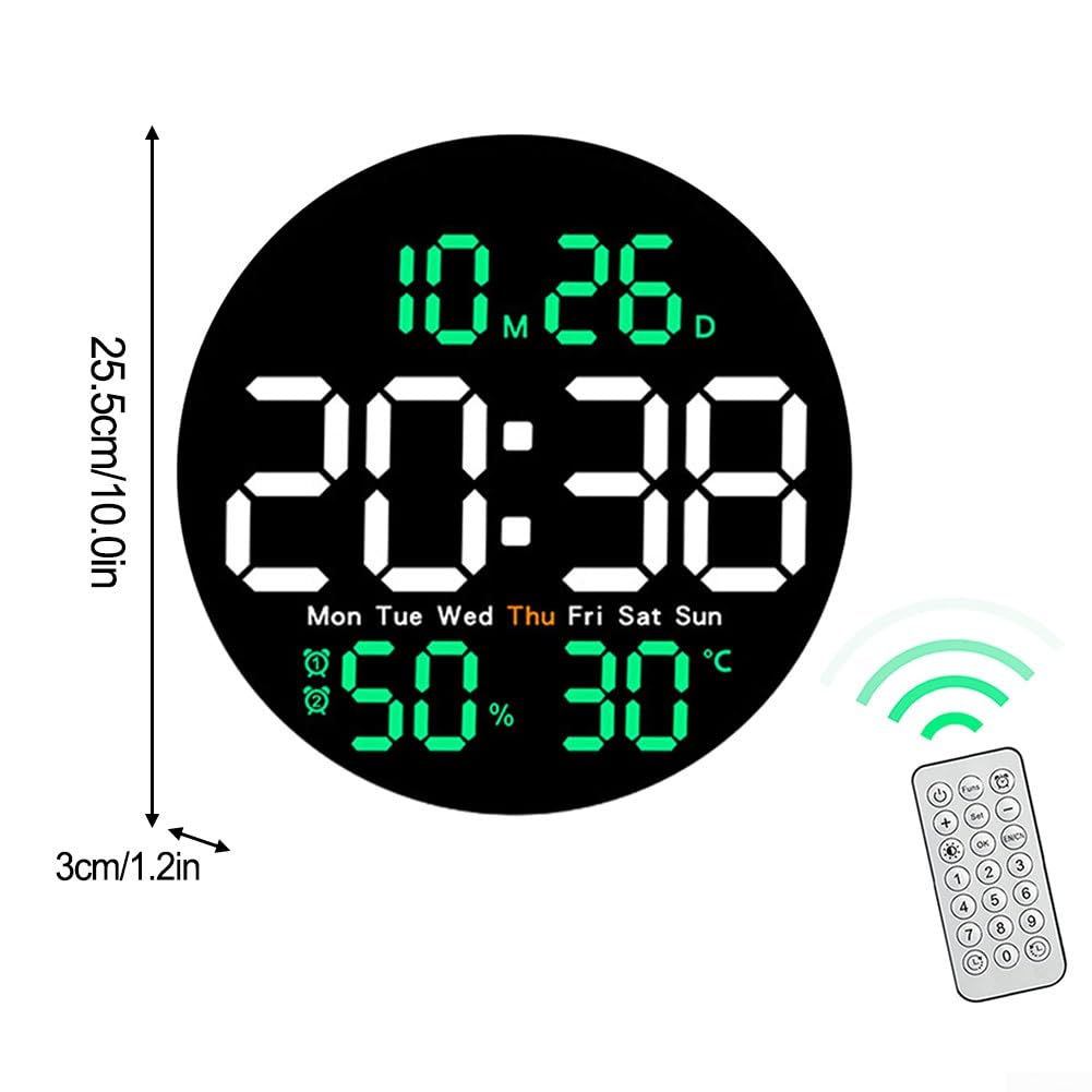 Orologio digitale grande display, orologio da parete digitale a LED da 10 pollici con sveglia temperatura e igrometro per camera da letto, cucina, casa (verde)