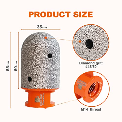 Diamond Finger Milling Bits,BRSCHNITT 35mm Dry Core Drill Bit with M14 thread for Enlarging Shaping Existing Holes of Porcelain Tile Ceramic Marble Granite Countertop - Image 2